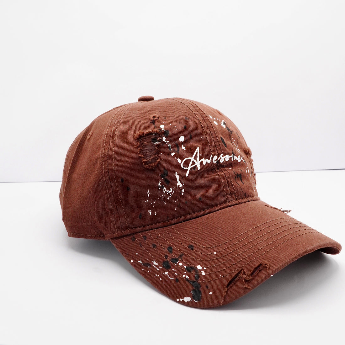 Brown Distressed Paint-Splatter Baseball cap