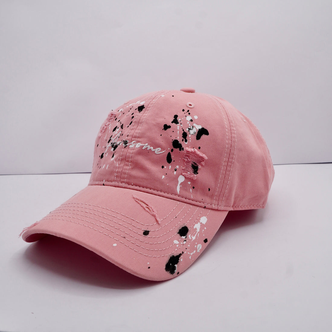 Blush Pink Distressed Paint-Splatter Baseball cap