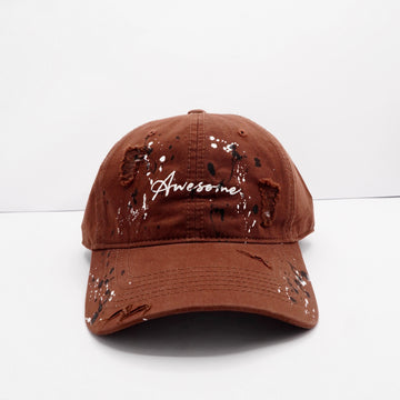 Brown Distressed Paint-Splatter Baseball cap