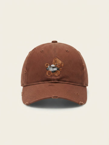 Distressed Brown Teddy Bear Baseball Cap