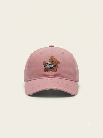 Distressed Pink Teddy Bear Baseball Cap.