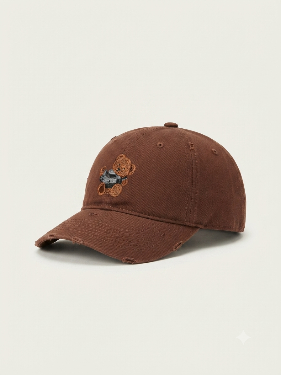 Distressed Brown Teddy Bear Baseball Cap
