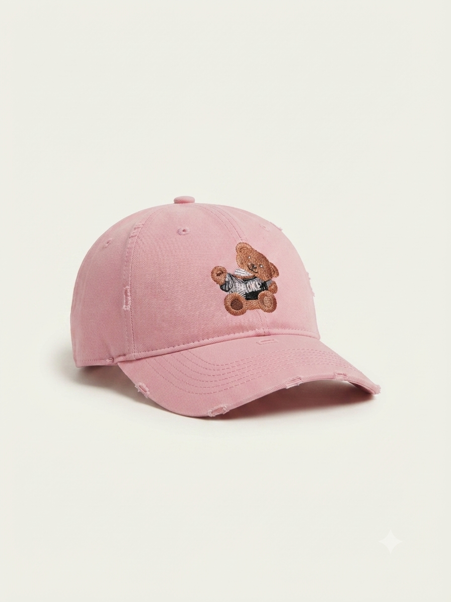 Distressed Pink Teddy Bear Baseball Cap.