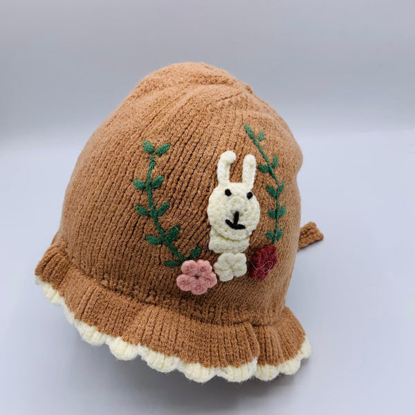 WOOL BABY GIRL WITH RABIT EMBROIDERY CAP/HAT