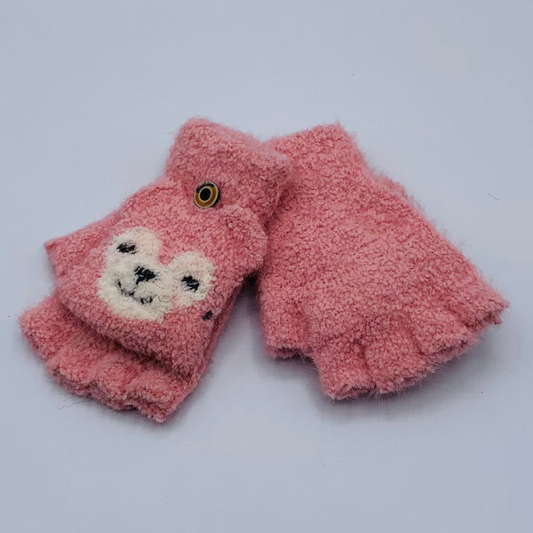 WOOL FINGERLESS GLOVES WITH A CUTE FACE DESIGN BABY GIRL