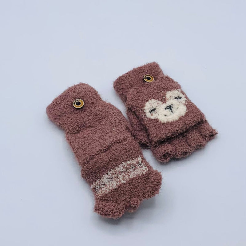 WOOL FINGERLESS GLOVES WITH A CUTE FACE DESIGN BABY GIRL