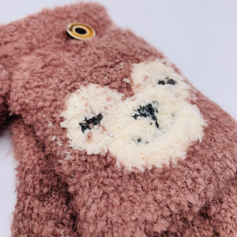 WOOL FINGERLESS GLOVES WITH A CUTE FACE DESIGN BABY GIRL