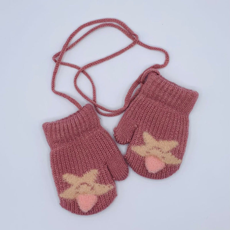 ADORABLE WOOL LINING SMILEY STAR BABY GIRL GLOVES