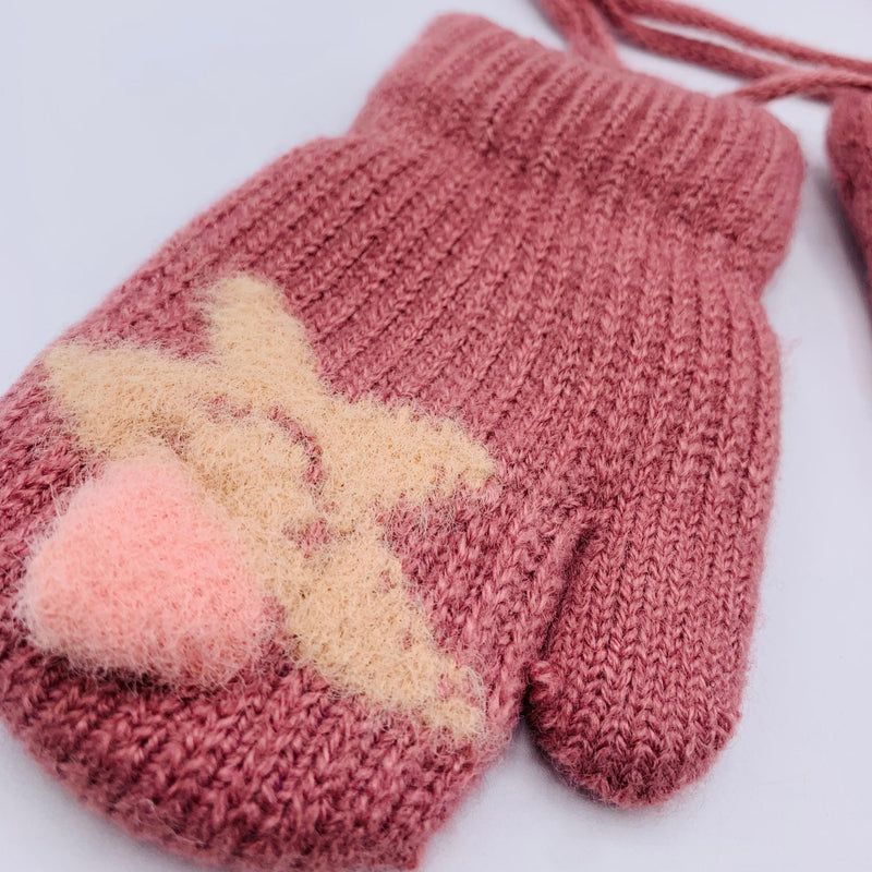 ADORABLE WOOL LINING SMILEY STAR BABY GIRL GLOVES