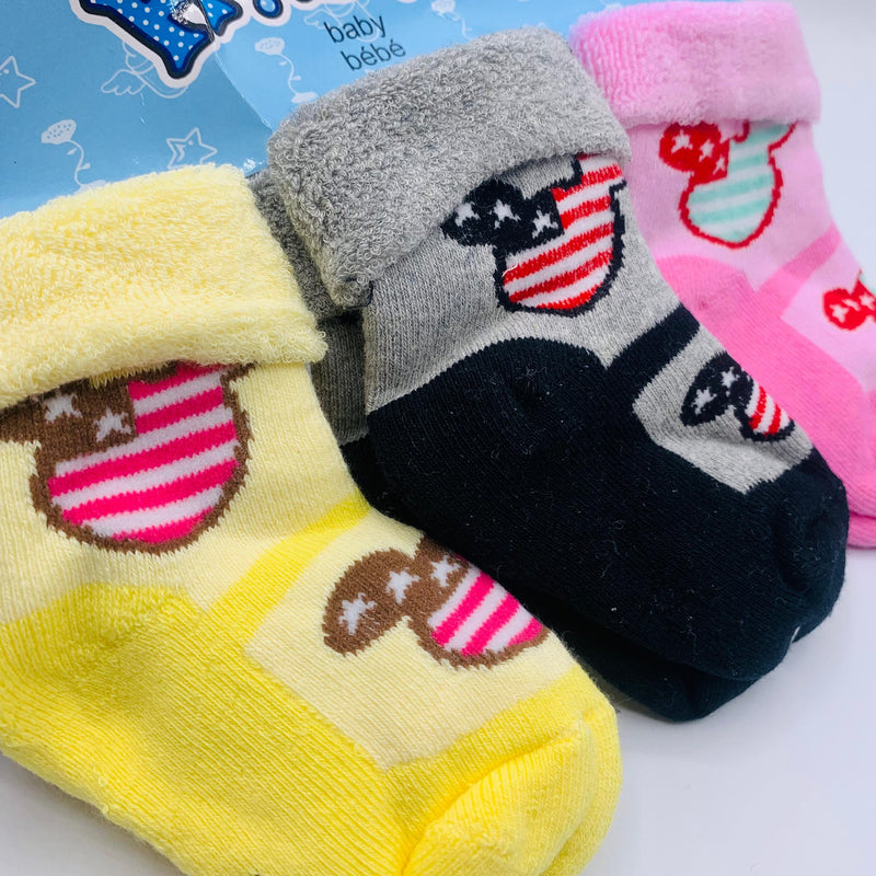 COLORFUL MICKEY MOUSE BABY GIRL PACK OF 3 SOCKS