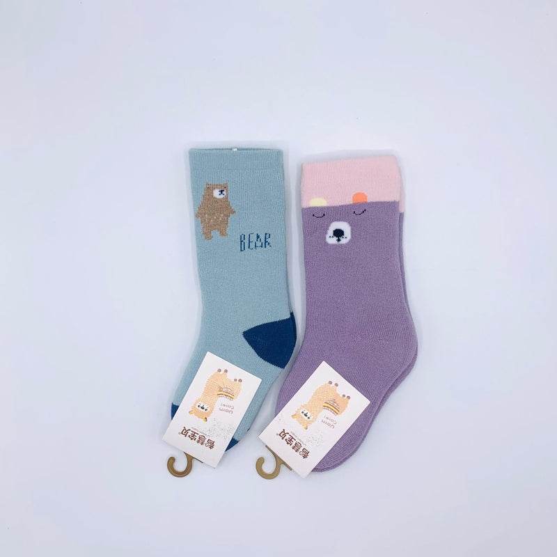 COLORFUL BEAR BABY BOY PACK OF 2 WITH INSIDE TOWEL SOCKS