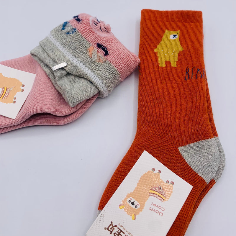 COLORFUL BEAR BABY BOY PACK OF 2 WITH INSIDE TOWEL SOCKS