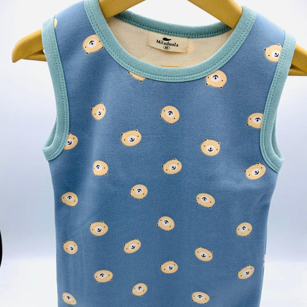 KIDS SLEEVELESS  BEAR PRINT WITH FLEAS  INSIDE  TANK TOP