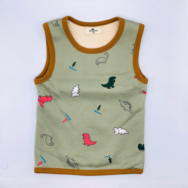 KIDS SLEEVELESS DINOSAUR  PRINT WITH FLEAS INSIDE TANK TOP