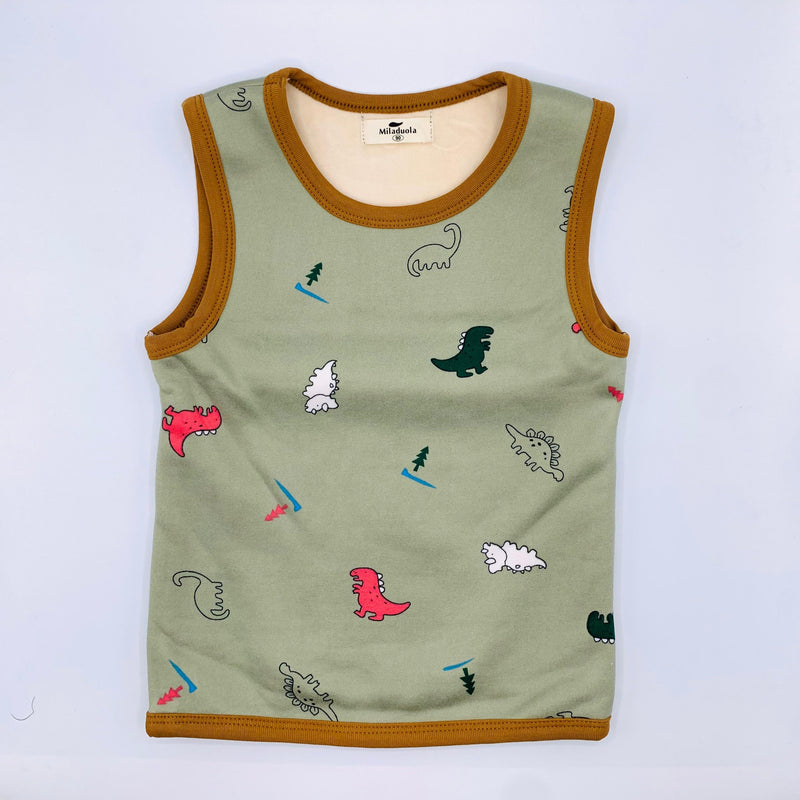 KIDS SLEEVELESS DINOSAUR  PRINT WITH FLEAS INSIDE TANK TOP