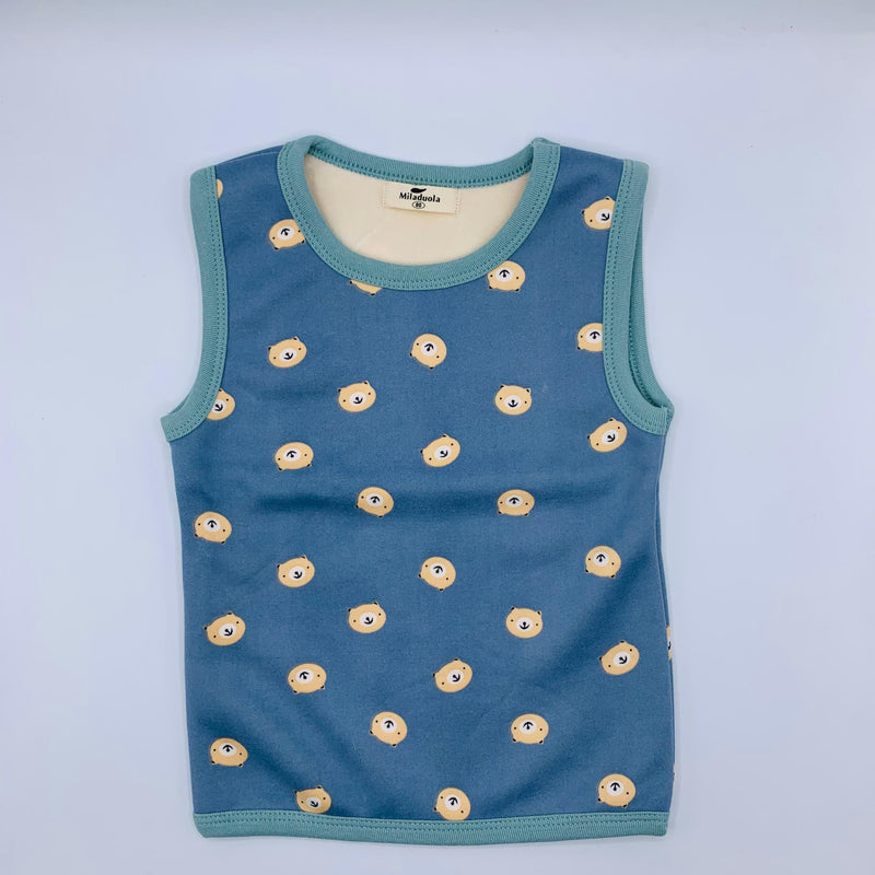 KIDS SLEEVELESS  BEAR PRINT WITH FLEAS  INSIDE  TANK TOP