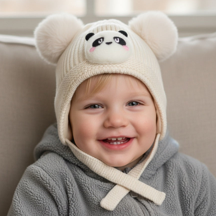 PANDA KIDS WOOLEN CAP/HAT WITH STRAP