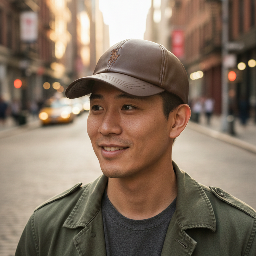 Men's Cap Premium Brown Leatherite