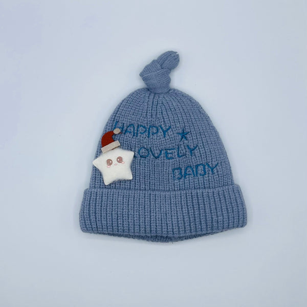 WOOL LINING  HAPPY LOVE WITH STAR  BABY BOY CAP/HAT