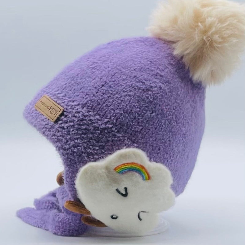 FLUFFY CUTE CLOUD AND RAINBOW  BABY GIRL CAP/HAT