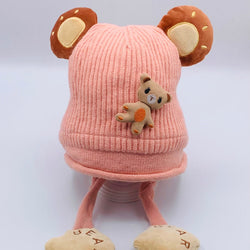 WOOL LINING TEDDYBEAR BABY GIRL CAP WITH STRAP CAP/HAT