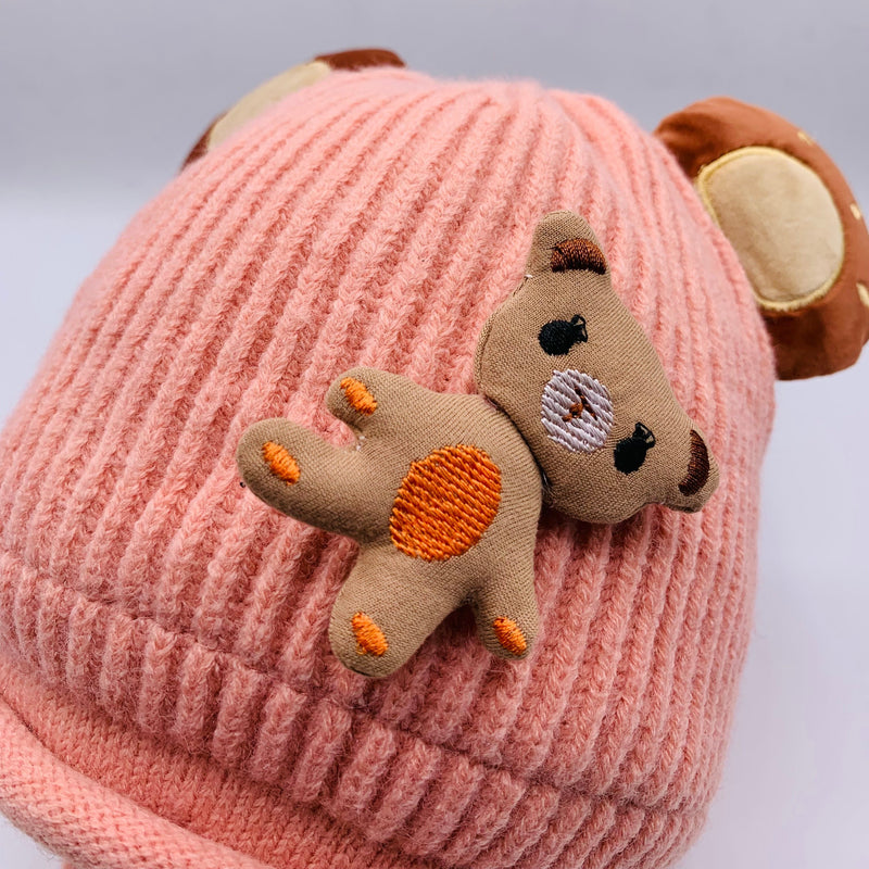 WOOL LINING TEDDYBEAR BABY GIRL CAP WITH STRAP CAP/HAT