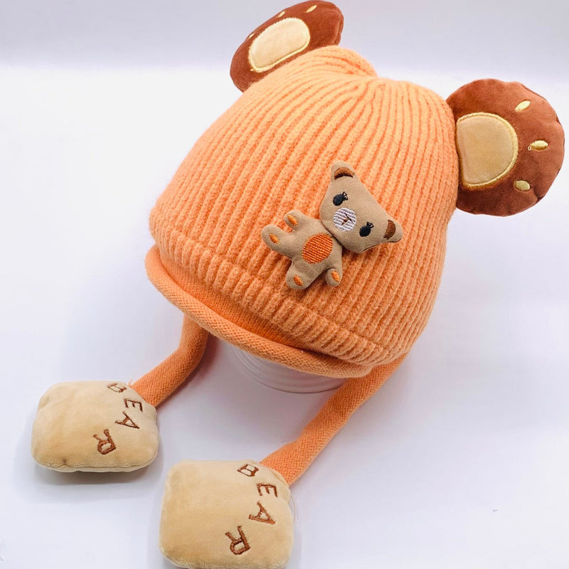 WOOL LINING TEDDYBEAR BABY GIRL CAP WITH STRAP CAP/HAT