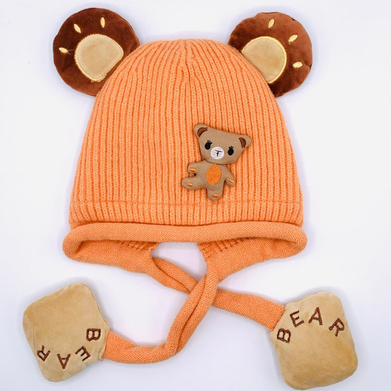 WOOL LINING TEDDYBEAR BABY GIRL CAP WITH STRAP CAP/HAT