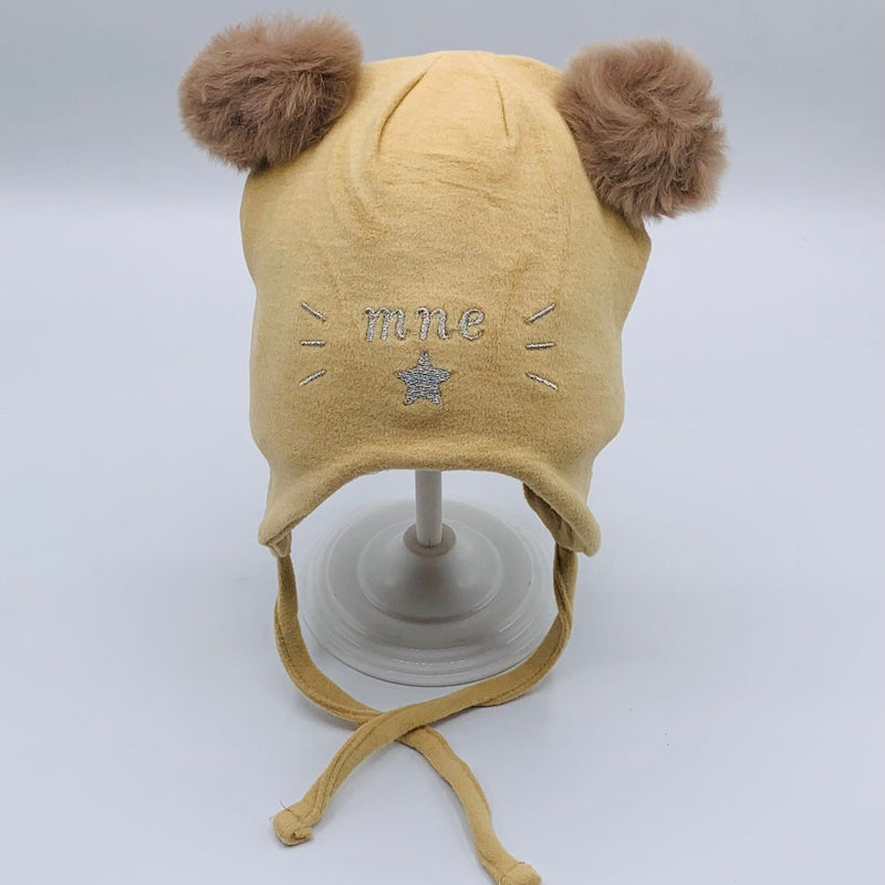 VELVET BABY GIRL CAP WITH FLUFFY EARS AND CUTE EMBROIDERY CAP/HAT