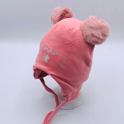 VELVET BABY GIRL CAP WITH FLUFFY EARS AND CUTE EMBROIDERY CAP/HAT