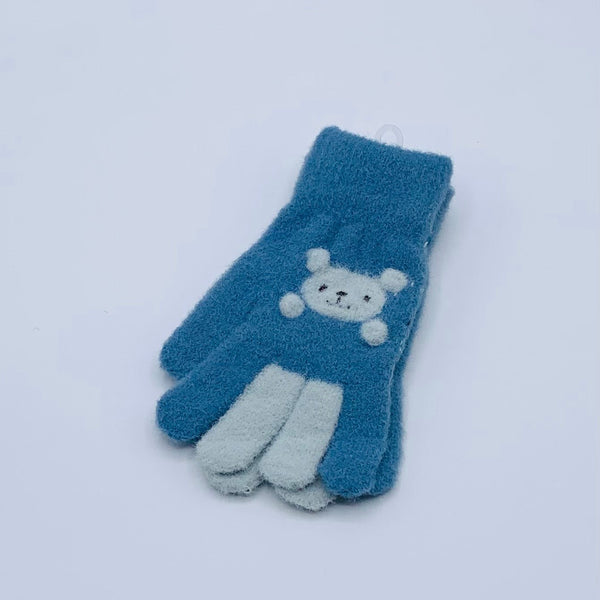 WOOL BABY BOY GLOVES  WITH BEAR FACE