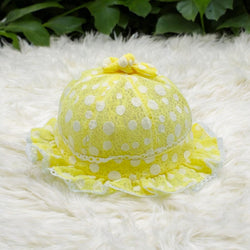 YELLOW POLKA DOT BABY HAT WITH LACE AND BOW - CUTE & COMFORTABLE
