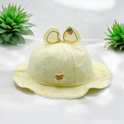 YELLOW BABY HAT WITH STRAWBERRY EAR DETAILS & BOW - ADORABLE & COMFY